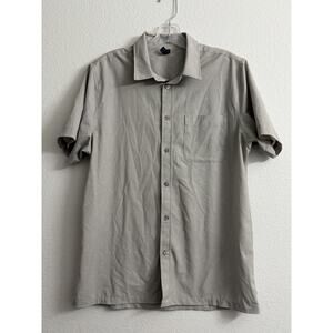 Vuori Strato Button Down Shirt Short Sleeve Mens M Gray All Over Circles Pattern